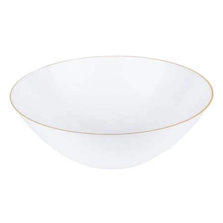 Smarty Had A Party 16 oz. White with Gold Rim Organic Round Disposable Plastic Soup Bowls (120 Bowls), 120PK 9316-WHG-CASE